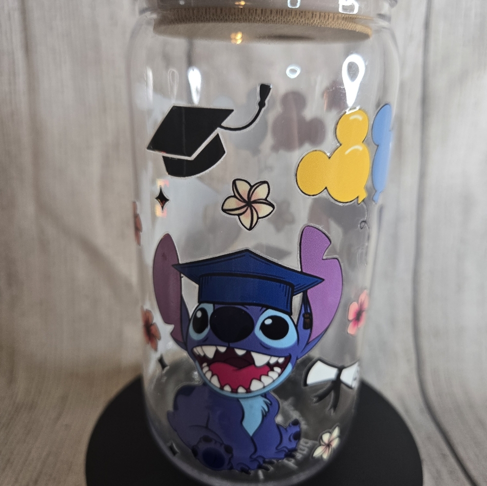 Graduation Themed Stitch Glass Tumbler